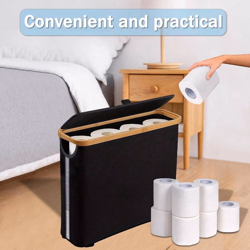 KORVIXA Black Bamboo Toilet Paper Storage Basket with Lid – 3