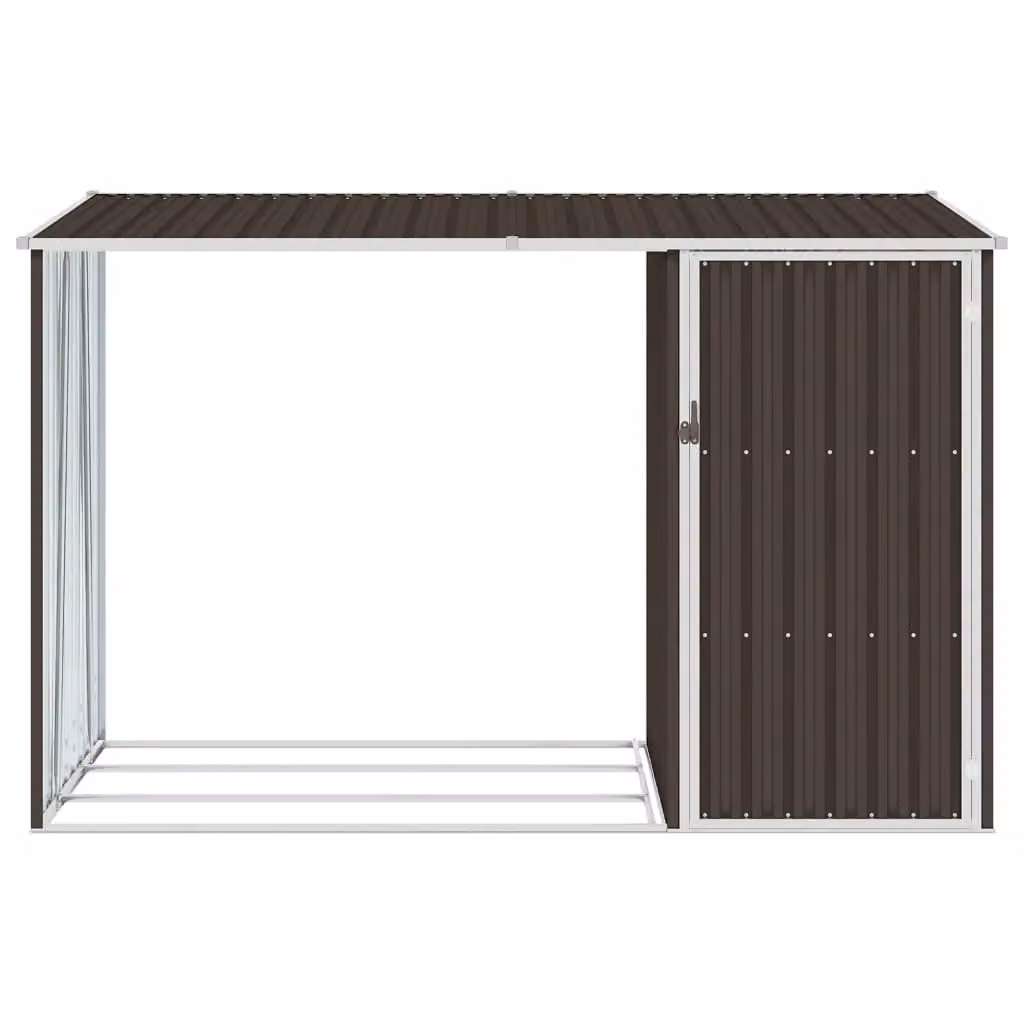 Berkfield Home Garden Brown Galvanised Steel Firewood Shed W/D/H: 245 x 98 x 159 cm – 2