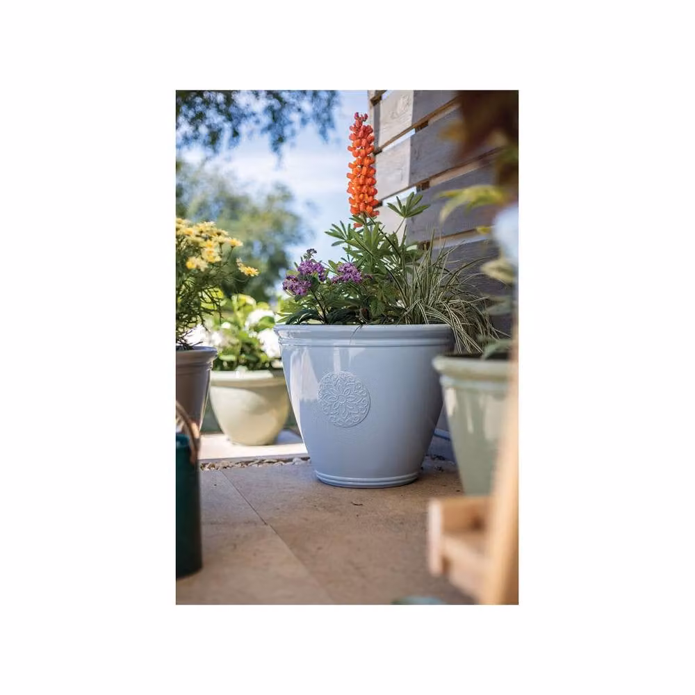 La Hacienda Eden Emblem Large Plastic Plant Pot, Grey, W: 45 cm, D: 45 cm, H: 38 cm – 2