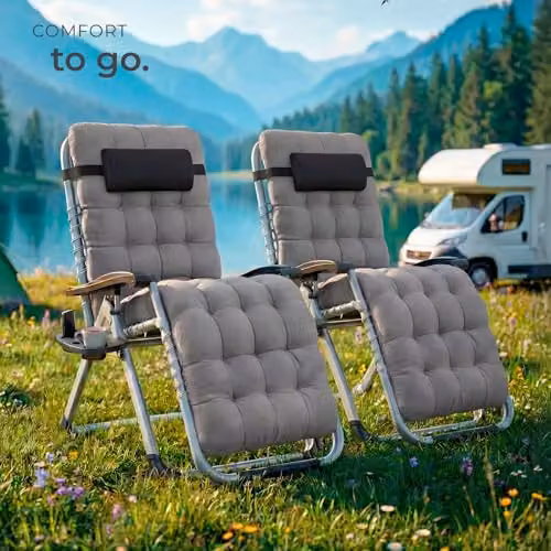 tectake Set of 2 Sun Loungers with Adjustable Backrest and Footrest in Grey – 2