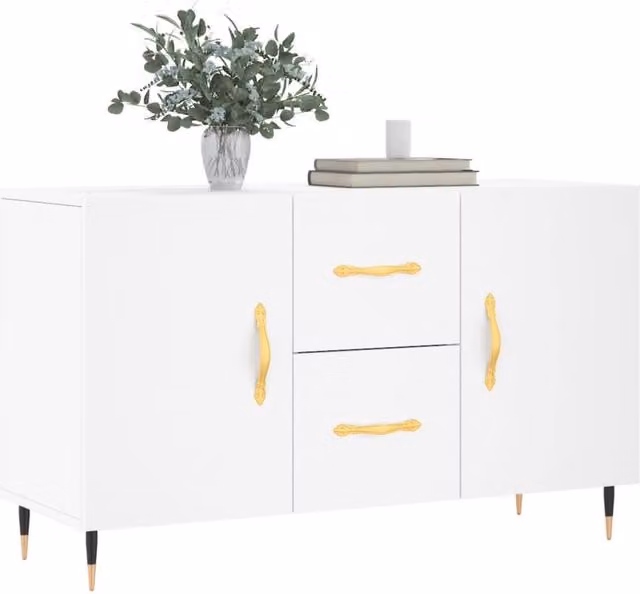 Berkfield Home White Sideboard in Engineered Wood, W/D/H: 100 x 36 x 60 cm