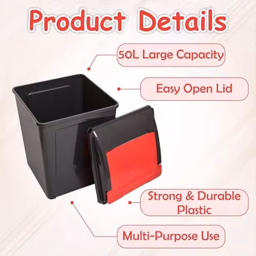 Wham Recycle It Set of 3 Flip Lid Plastic Bins, 50 Litre, Red, Grey, Green and Yellow – 2