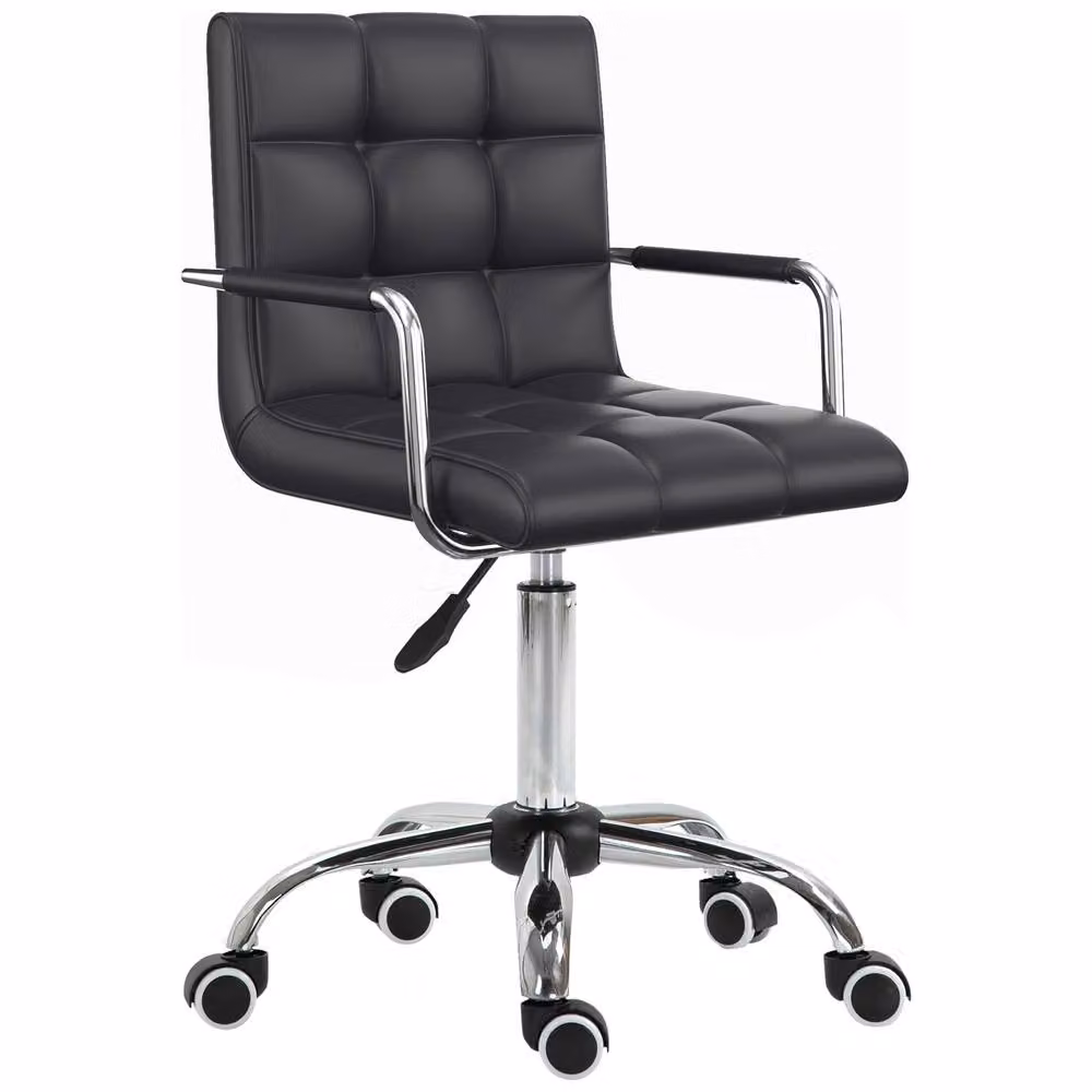 STILVORA Black Synthetic Leather Task Chair with Armrests and Castors – 4