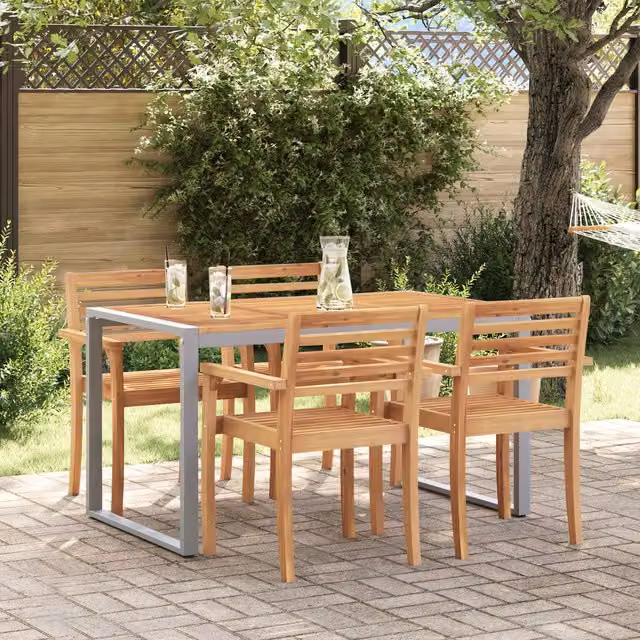 Berkfield Home Outdoor Dining Table in Grey with Acacia Wood and Steel, W/D/H: 140 x 80 x 75 cm – 1