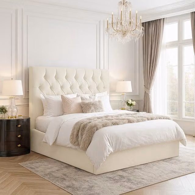 Desire Deco Samara Chesterfield Upholstered Bed Frame in Yellow Velvet Fabric, W/D/H: 140 x 200 cm