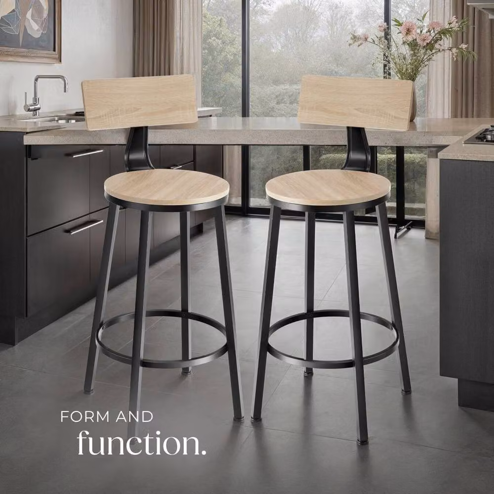 tectake Poole Industrial Bar Stools Set of 2 in Light Oak and Black – 6