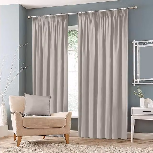 Roseley Silver Grey Plain Blackout Pencil Pleat Fabric Curtains