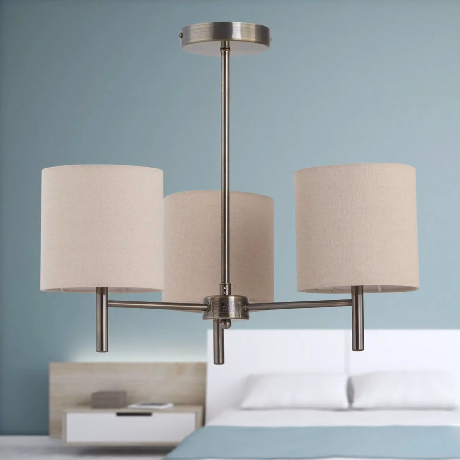 First Choice Lighting Brea Set of 2 Antique Brass Ceiling Light Fittings with Beige Fabric Shades – 2