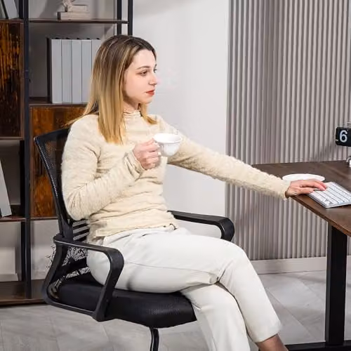 HOMCOM Black Fabric Meeting Office Chair with Armrests and Cantilever Base – 7