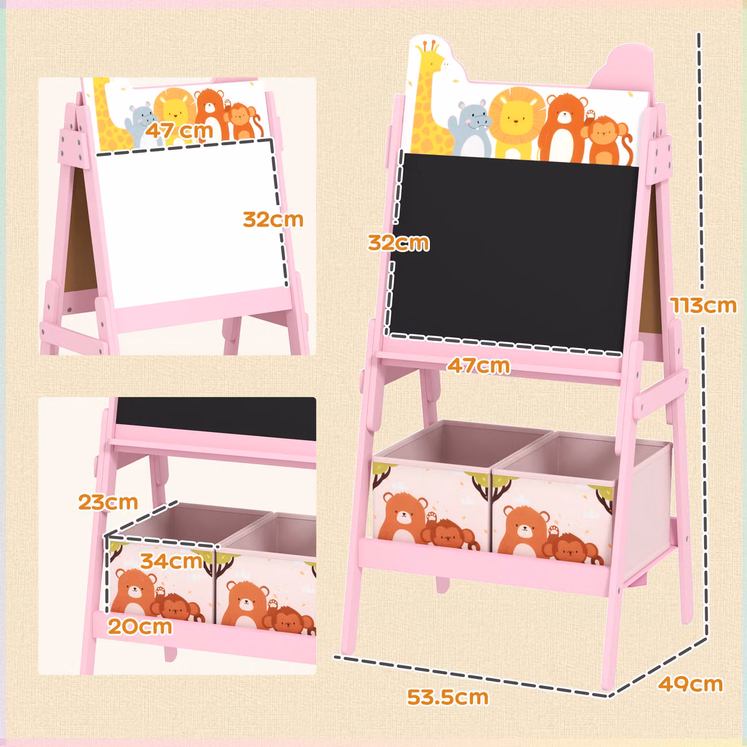 AIYAPLAY 2-in-1 Kids Easel with Magnetic Whiteboard and Chalkboard in Pink – 2