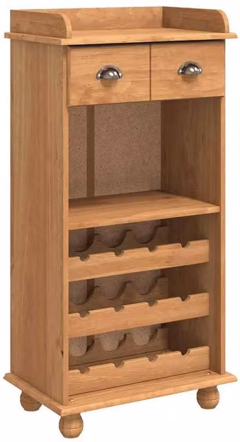 Berkfield Home ASKIM Wine Cabinet in Honey Brown Solid Pine Wood with 12 Bottle Holders