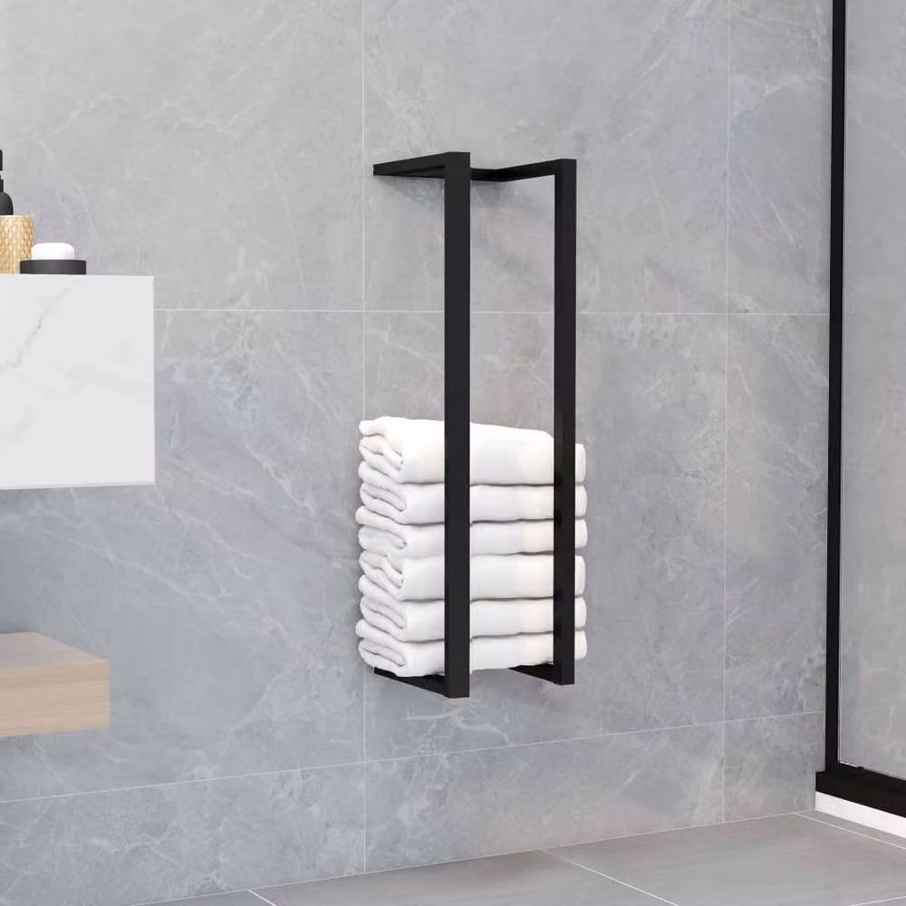 Berkfield Home Wall Mounted Metal Towel Rack in Matt Black, W/D/H: 12.5 x 12.5 x 60 cm – 2