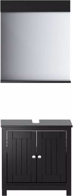 Berkfield Home BERG 2 Piece Black Solid Pine Bathroom Furniture Set with Vanity Unit and Mirror Cabinet