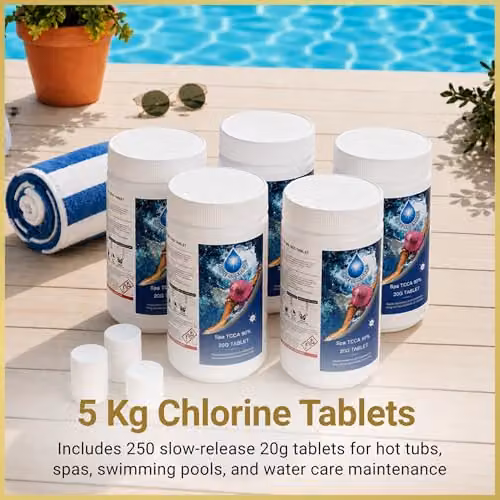 SHATCHI 5 kg Stabilised Chlorine Tablets, 250 x 20g Slow Release White Disinfection Dosing for Above Ground Pools – 3