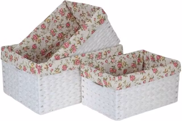 Set of 3 Red Hamper Paper Rope Storage Baskets with Garden Rose Cotton Lining – 1