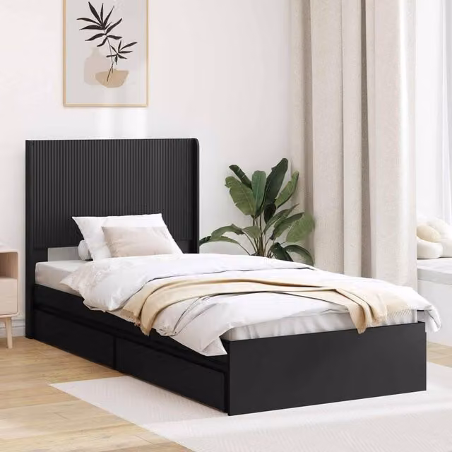 Berkfield Home Modern Bed Frame with Headboard and Lift Up Storage Base, Black, W/D/H: 90 x 190 cm
