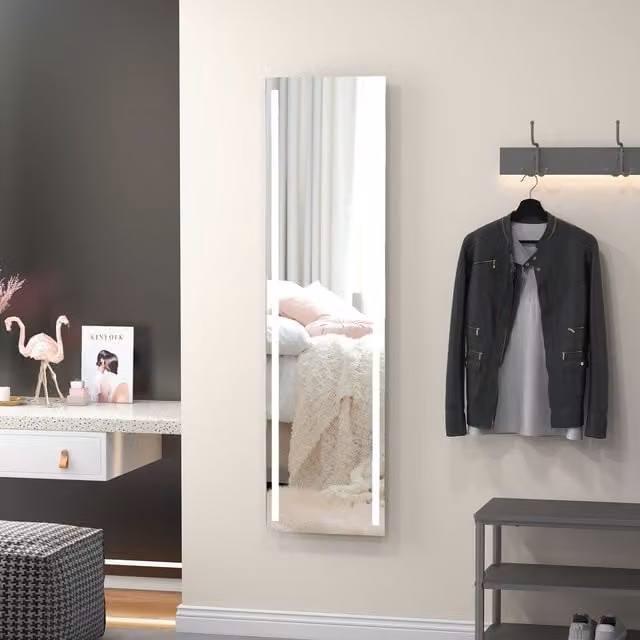 HOMCOM Dimmable Full Length Wall Mounted Mirror with LED Light and Touch Switch in White