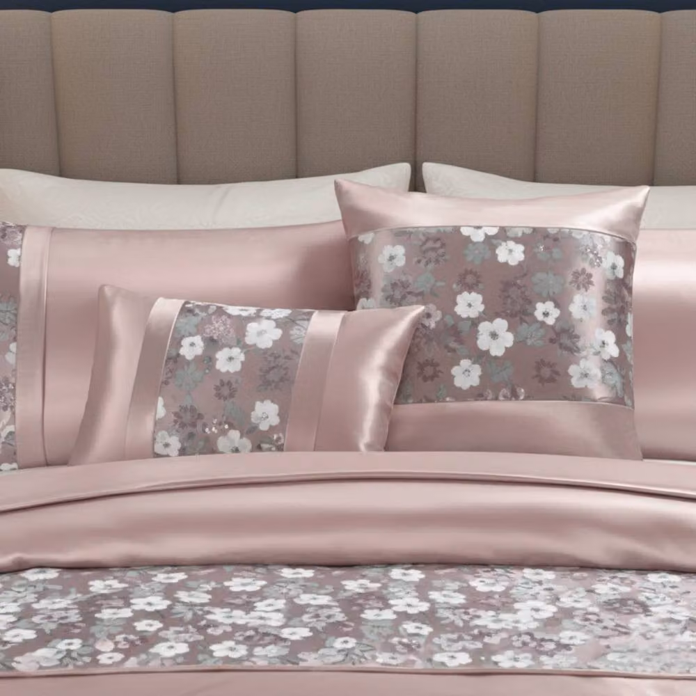 Snug City Pink Floral Embroidery Duvet Cover and Pillowcase Set, W: 180 cm, H: 200 cm – 2