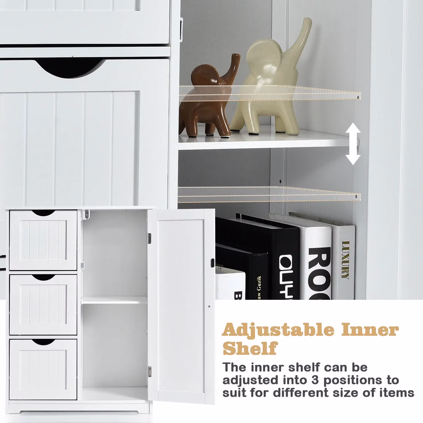 Costway White Freestanding Bathroom Floor Cabinet with 3 Drawers and Adjustable Shelves – 2