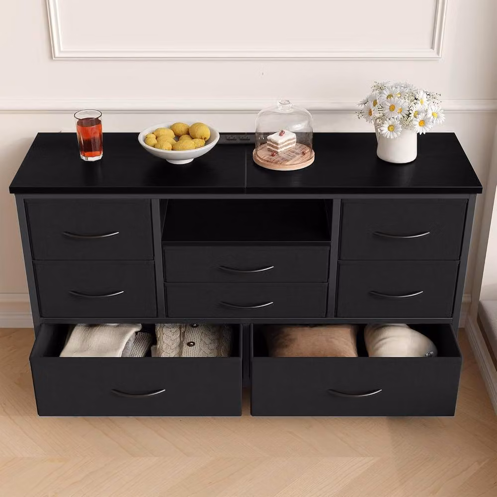 London Boutique 8-Drawer Dresser and TV Stand with LED Lights and Power Outlets, Black, W: 120.42 cm, H: 75.4 cm, D: 120.43 cm – 5
