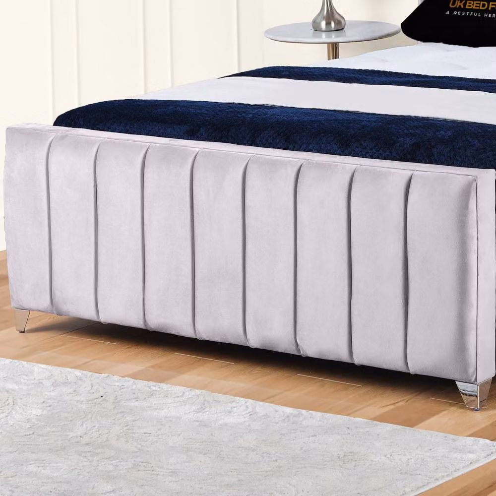 UK Bed Furniture Empire Winged Gas Lift Ottoman Upholstered Velvet Bed in Silver, Size: Single (90 x 190 cm) – 3