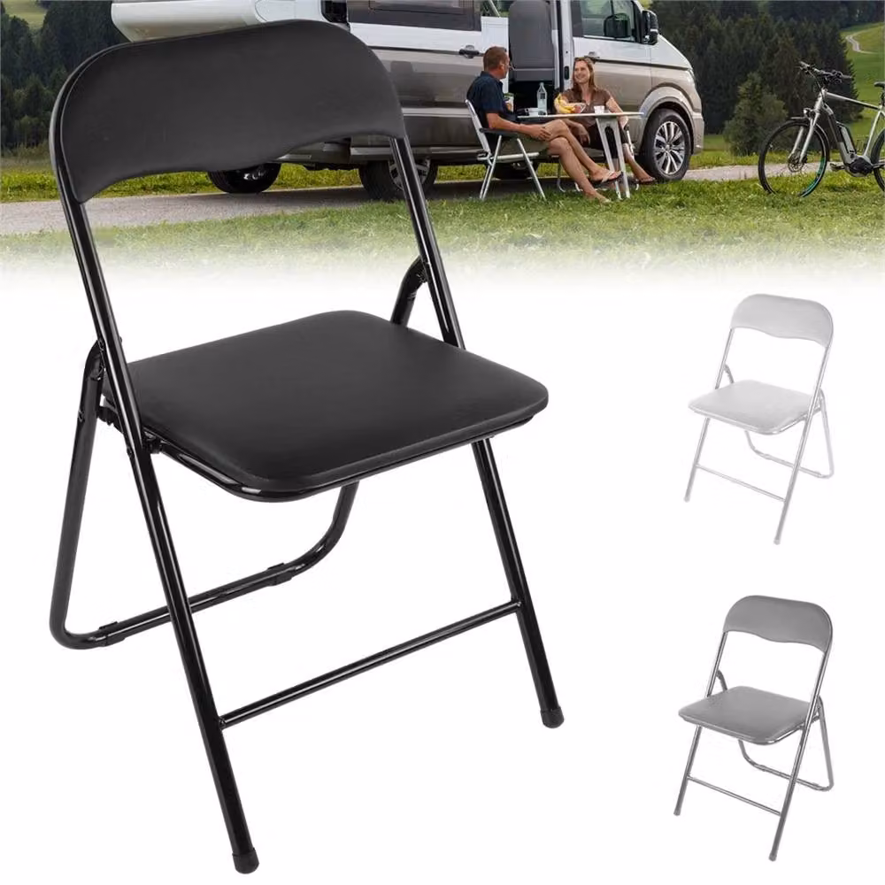 Nordara Black Lightweight Folding Chair with Matt Synthetic Leather Seat – 3