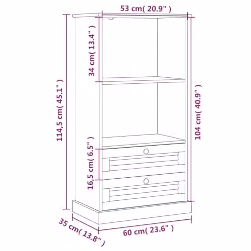 vidaXL VIGO Bookcase in Brown Waxed Solid Pine Wood and Metal, W/D/H: 60.0 x 35.0 x 114.5 cm – 3
