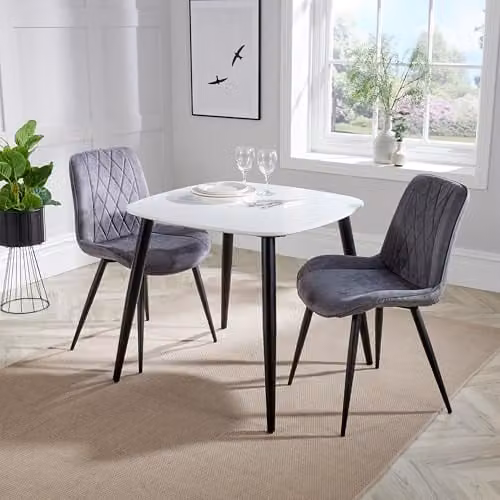 Core Products Aspen Set of 2 Grey Cord Fabric Diamond Stitch Dining Chairs with Black Metal Legs – 2