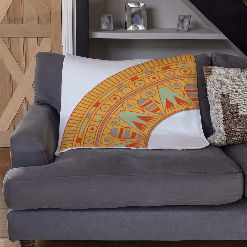 Benjamin Tate Design Egyptian Hieroglyphs Fleece Blanket in Orange, Beige and Multicolour, W/D/H: 120 x 150 cm – 3