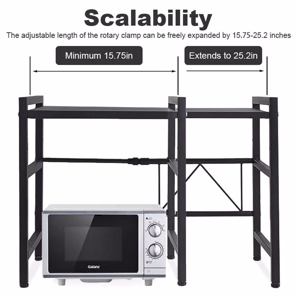 KORVIXA 2 Tier Black Metal Microwave Oven Rack Stand with Adjustable Shelves – 3