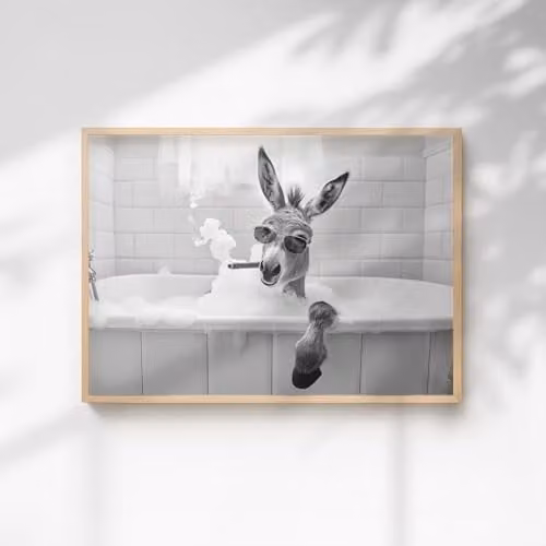 60 Second Makeover Donkey Smoking A Cigar In The Bath Quirky Animal Print Paper Poster, A4