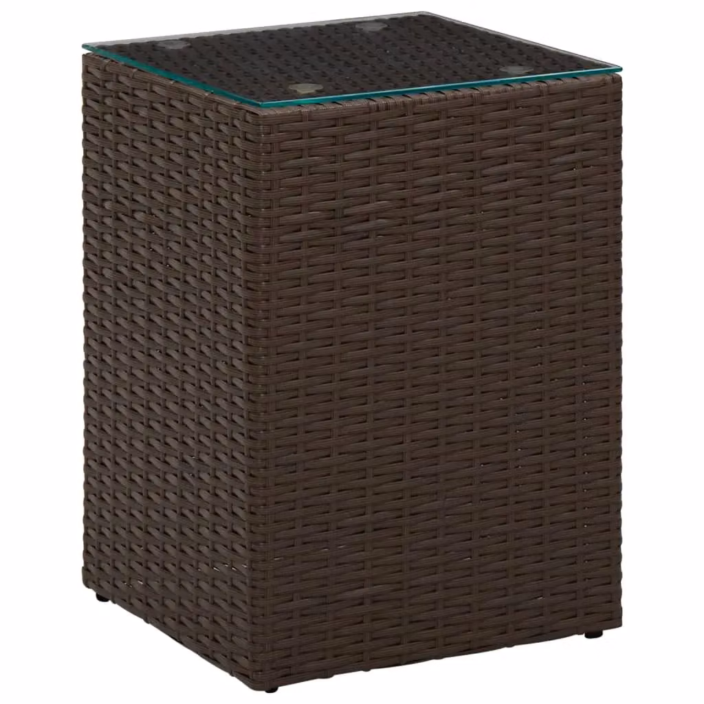 Berkfield Home Set of 3 Brown Poly Rattan Side Tables with Glass Tops – 3