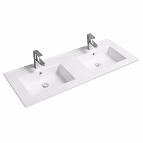 Limoge 4012 White Ceramic Double Inset Bathroom Basin with Dual Rectangular Bowls, W: 121 cm, D: 46 cm, H: 15.5 cm – 2