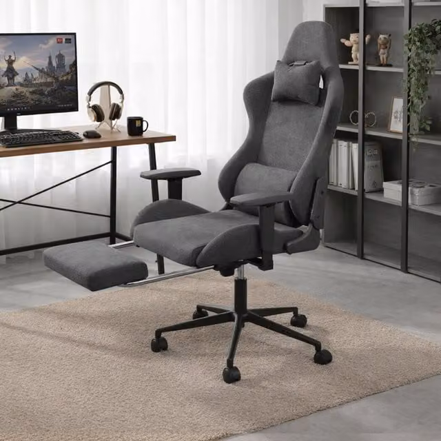 Levede Grey Fabric Executive Office Chair with Headrest and Armrests