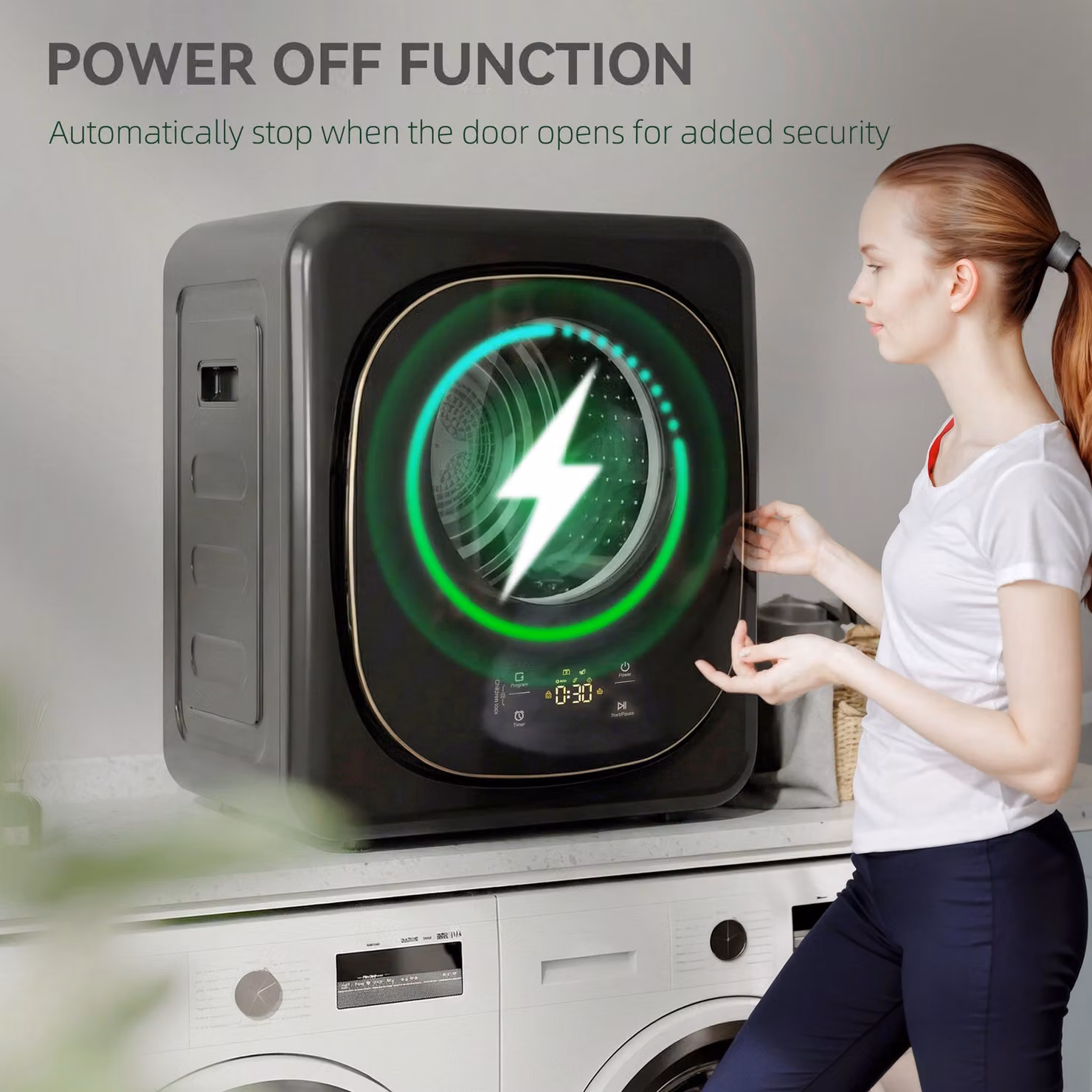 HOMCOM 4kg Vented Front Loading Tumble Dryer with 5 Drying Modes, 800W Compact Freestanding Design, Black – 6