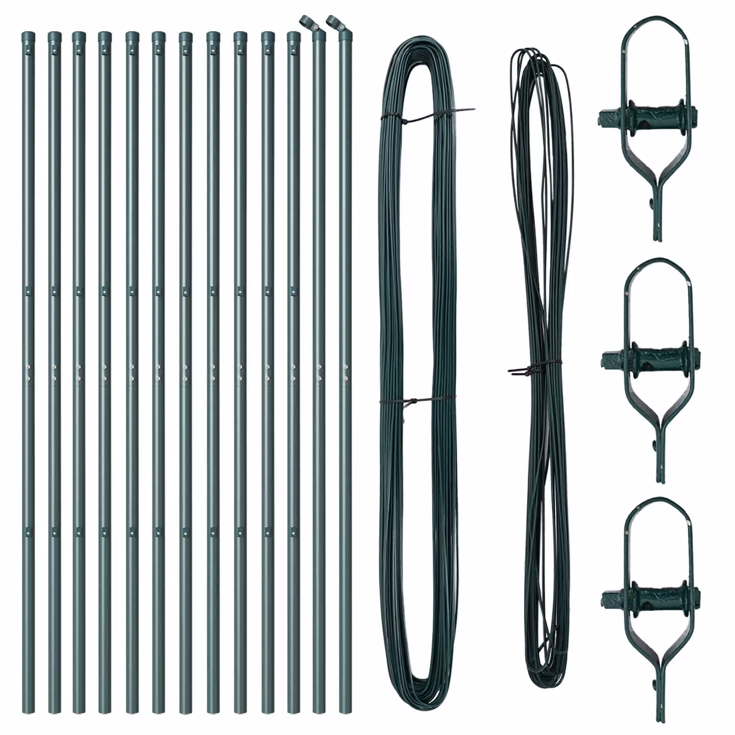 Berkfield Home Set of 13 Green Round Galvanised Steel and Plastic Fence Posts, Height: 200 cm, Diameter: 3.2 cm – 2