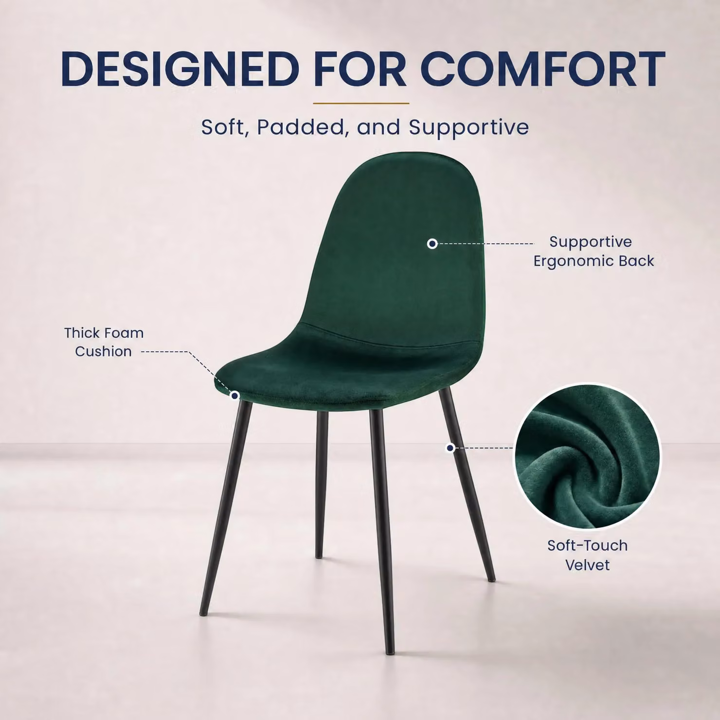 Bravich LTD Ron Velvet Dining Chairs in Green, Pack of 4 – 7