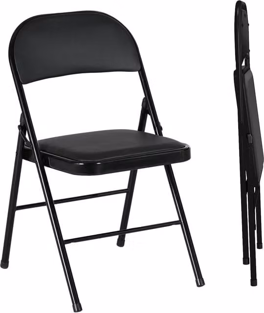 HOMCOM Set of 2 Black PU Leather Padded Folding Chairs with Metal Frame