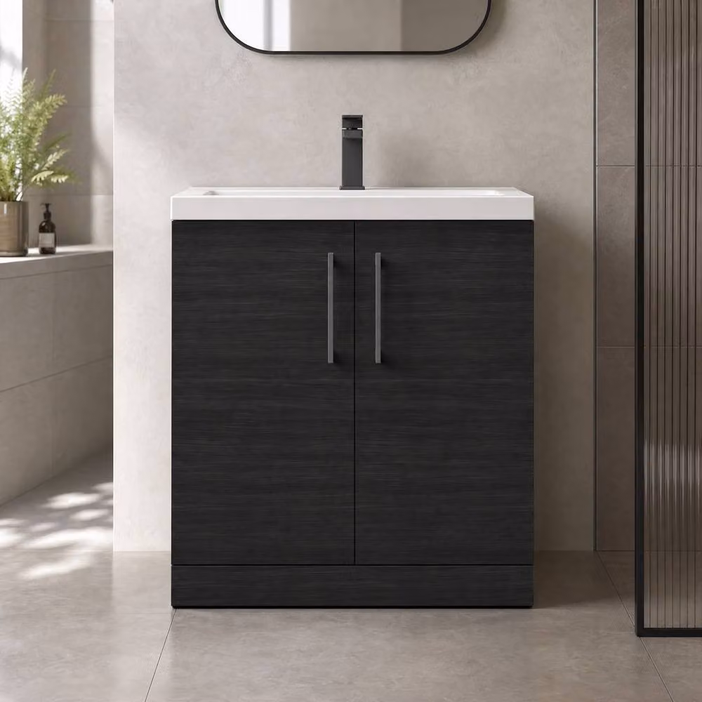 Balterley Black Matt Modern Freestanding Bathroom Floor Vanity Unit with Basin and 2 Soft Close Hinged Doors, Width: 80 cm – 2
