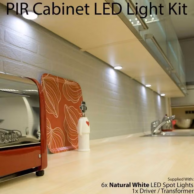 Loops 6x Aluminium Ultra-Slim Round Under Cabinet Kitchen Light and Driver Kit with PIR Motion Sensor in White – 1