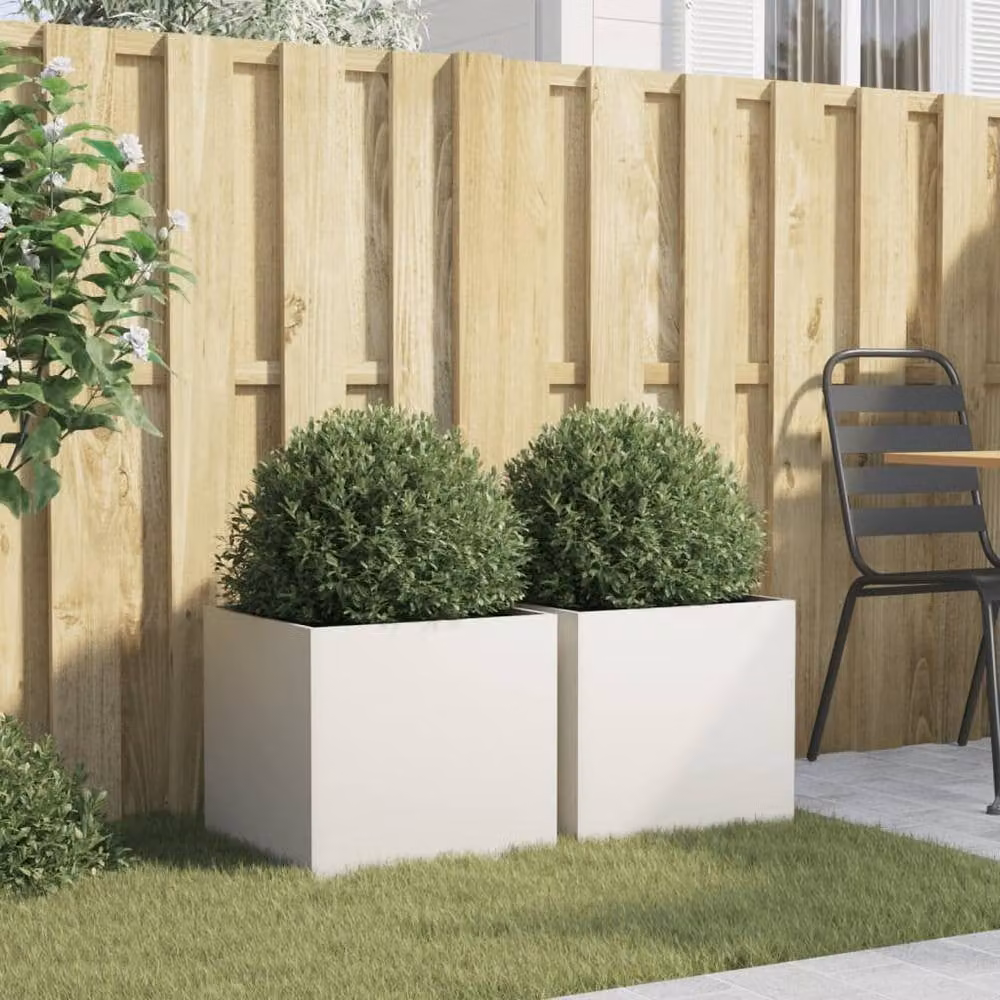 Berkfield Home Steel Planter Tub, 2 Pack, White, W: 42 cm, D: 40 cm, H: 39 cm – 3