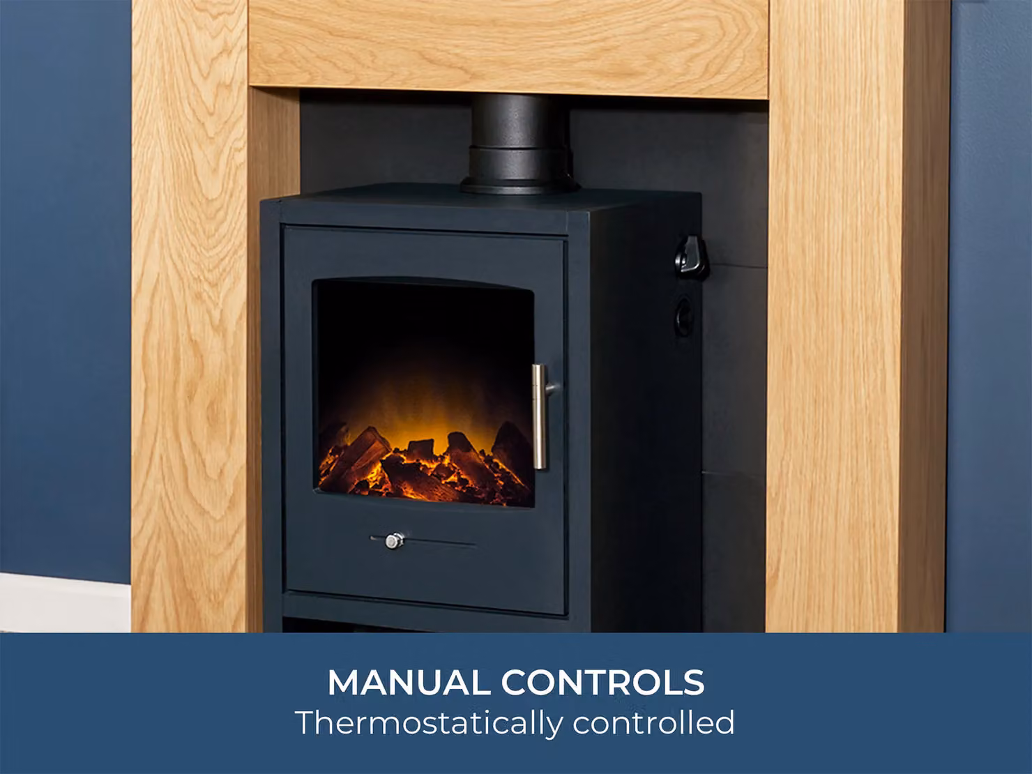 Adam Fires & Fireplaces Chester Stove Fireplace in Oak and Black with Bergen Electric Stove in Charcoal Grey – 4