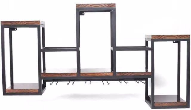 FORGEVIO Wall Mounted Industrial Metal Bar Wine Rack in Brown – 1