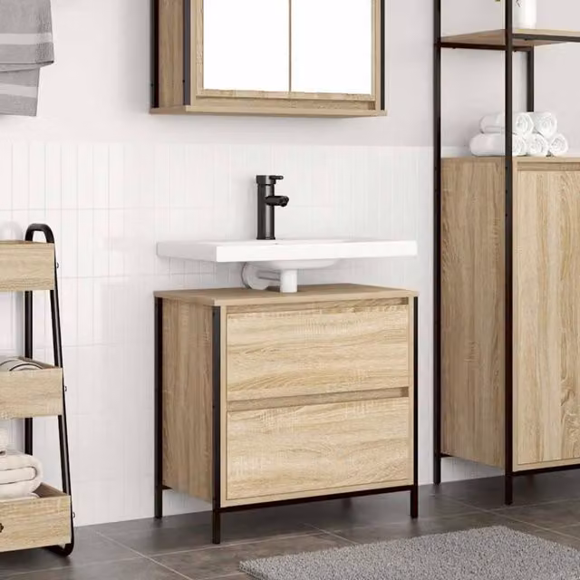 Berkfield Home Bathroom Basin Cabinet with Drawers, Sonoma Oak, Brown, W/D/H: 60 x 34.5 x 60 cm