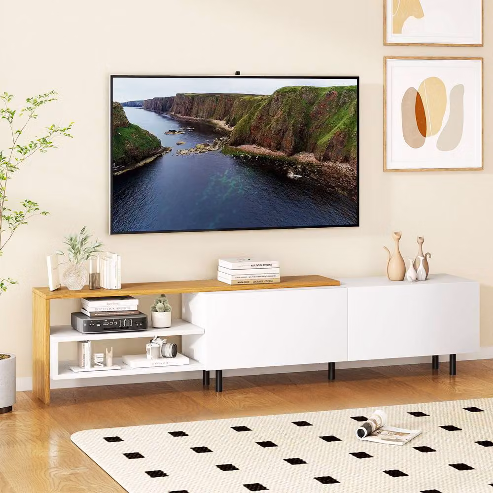 Gymax Modern White TV Stand Cabinet for up to 80 Inch TVs, Width: 181 cm – 4