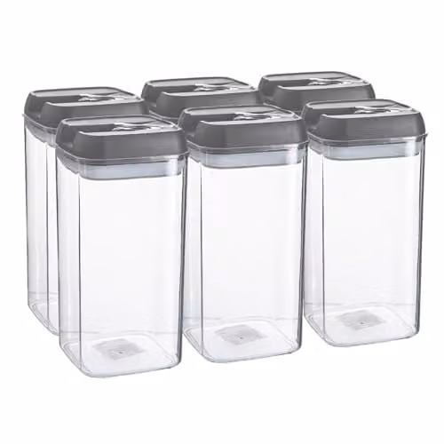 Argon Tableware Airtight Food Storage Containers with Flip Lock Lids, 1.2 l, Grey, Set of 6 – 1