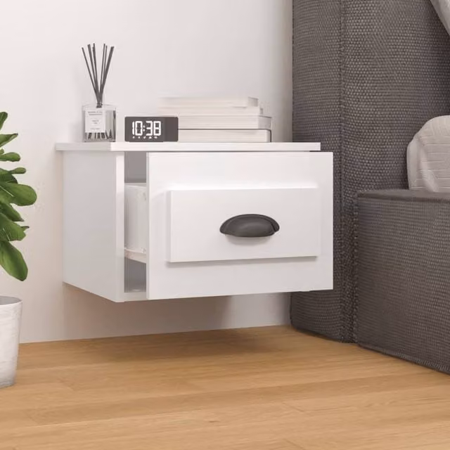 Berkfield Home Elegant Wall-mounted Bedside Cabinets, 2 Piece Set, High Gloss White, W: 41.5 cm, D: 28 cm, H: 36 cm