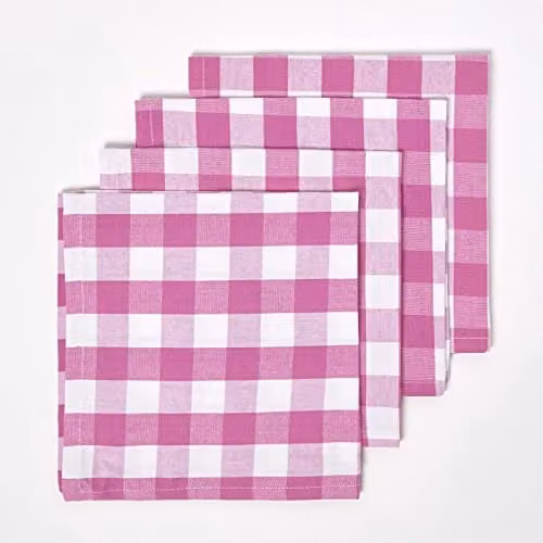 Homescapes Set of 4 Pink and White Checked Cotton Gingham Napkins, 45 x 45 cm – 1