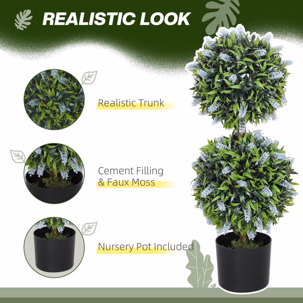 STILVORA Set of 2 Green Artificial Tabletop Trees in Plastic and Concrete Pots – 5