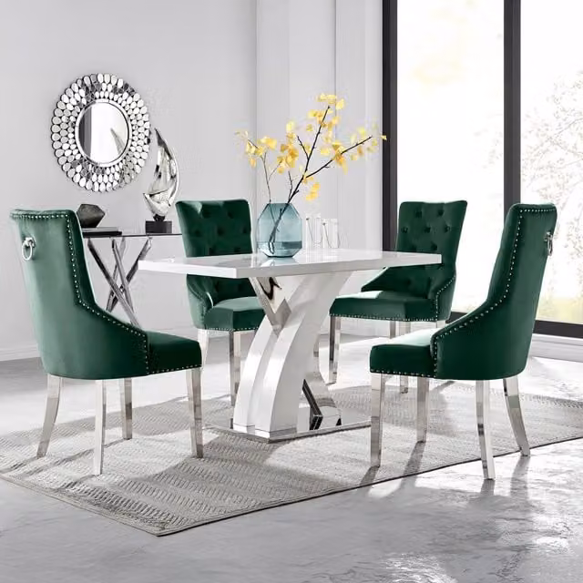 FurnitureboxUK Atlanta 4 Dining Table and 4 Belgravia Dining Chairs in Green and White